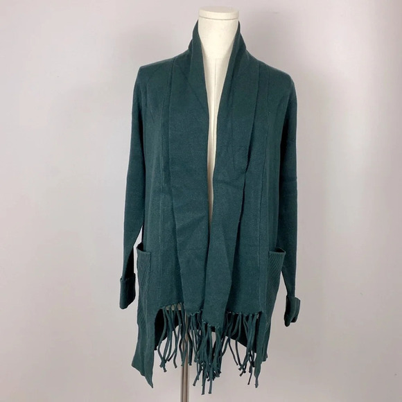 Magaschoni Fringe Open Front Cardigan in Emerald Green size small - Picture 2 of 13